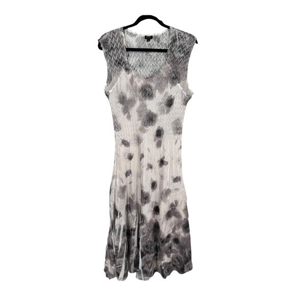 Komarov dress crinkle sleeveless midi gray white size Large L - Picture 1 of 7